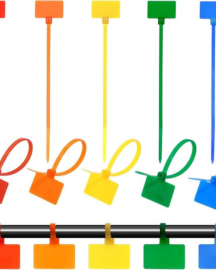 Mini Skater Nylon Cable Zip Ties Tags 4" Tiny Self-Locking Write-On Identify Cord Tabs Cable Label Marker Ties for Office Home Identification and Organization, 50 Pack (Multicolor)