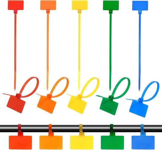 Mini Skater Nylon Cable Zip Ties Tags 4" Tiny Self-Locking Write-On Identify Cord Tabs Cable Label Marker Ties for Office Home Identification and Organization, 50 Pack (Multicolor)