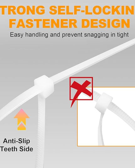 Zip Ties, RAZCC 1200pcs Cable Zip Ties 12 Inch, Heavy Duty White Plastic Wire Ties with 50lb Tensile Strength, Self-Locking Nylon Cable Ties, Wire Management for Indoor and Outdoor