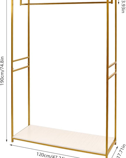 Gold Clothing Rack, Wedding Dress Garment Rack Multi-functional Clothes Organizer Retail Display Racks with Bottom Storage Shelf for Hanging Clothes Dresse Scarve Towel, 47.24" L x 17.71"W x 74.8" H