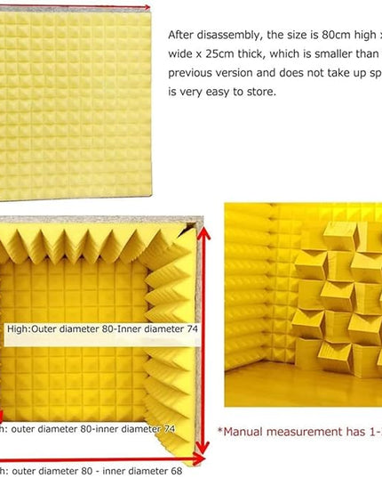 Sound Proofing Panels Portable Sound Proof Foam Panels Soundproof Booth 80 * 80 * 80CM Desktop Soundproof Cover Vocal Recording Booth for Recording Studio, Home, Offices,Yellow