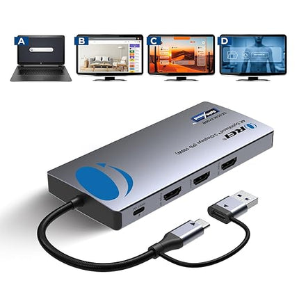 OREI SplitExtend Laptop Docking Station 3 Monitors – USB C Docking Station with 3X HDMI Ports, 2X USB 3.0 Ports, SD Card Reader, 100W PD – Thunderbolt 4 Dock with 4K@30Hz Outputs