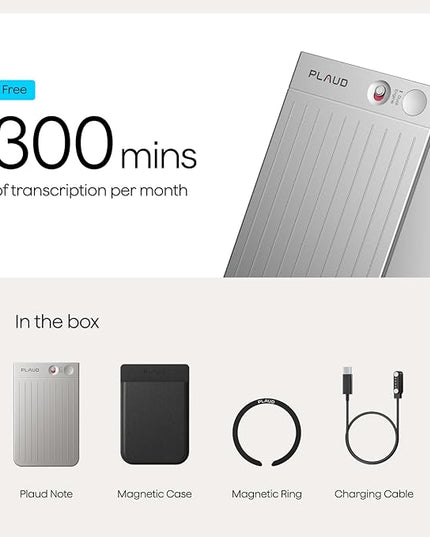 Plaud Note AI Voice Recorder, Voice Recorder w/Case, App Control, AI Transcribe & Summarize, Support 112 Languages, 64GB, Audio Recorder for Lectures, Meetings, Calls, Silver, Non-Pro Version