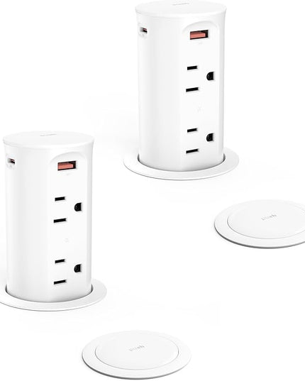 Jgstkcity 2.5 inch Hole Pop up Outlet for Countertop,20W USB C,4 USB Ports,4 Outlets 15Amp Receptacle Flush Mount,Space Saver Recessed Outlet,1875W,ETL Listed,2 PCS (White, 20W USB)