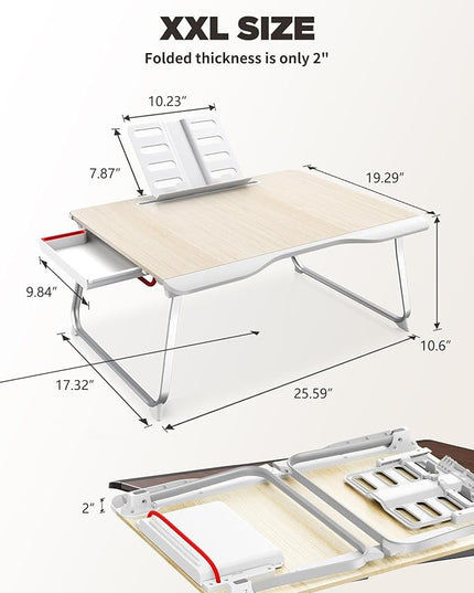 SAIJI Folding Bed Desk for Laptop, Eating Breakfast, Writing, Gaming, Extra Large 25.6" x 19.3" Portable Floor Stand Laptop Desk Table for Adult,Kids, Wood Bed Tray Table Lap Desk