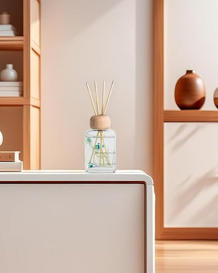 Orelune Reed Diffuser Set, 3.4 fl oz - Refreshing Home Fragrance with Sticks - Long-Lasting Scented Oil Reed Diffuser for Bedroom, Living Room, Bathroom Shelf Decor (Azure Blue Leaf)
