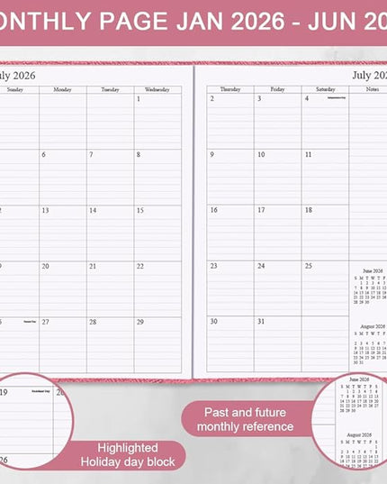 2026-2027 Planner - Weekly & Monthly Planner Runs from January 2026 to June 2027, 5.8" x 8.25", 18 Month Planners, 14 Notes Pages, Inner Pocket, PU Leather Hard Cover, Rose Monthly Planners 2026-2027
