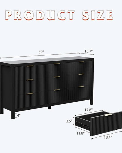 NRITOBY Dresser for Bedroom with 9 Drawers, Wide Bedroom Dresser with Drawer Organizers with Spacious Storage for Dining Room, Entryway, Black