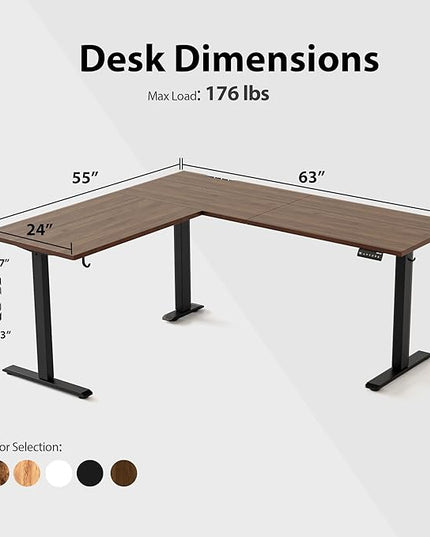 Agilestic L Shaped Standing Desk Adjustable Height, Electric Corner Standing Desk, 63 x 55 inch Sit Stand Computer Table with Splice Board, Dark Walnut