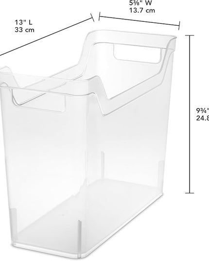 Sterilite Narrow Shelf Bin with Handles, Plastic Storage Container for Organizing Shelving, Closet, Pantry, and Countertops, Clear, 6-Pack