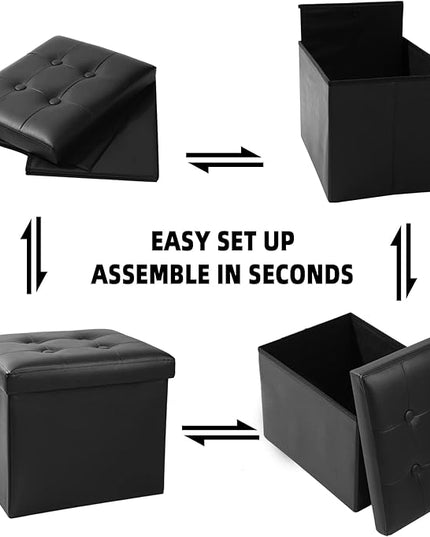 ALASDO Storage Ottoman Footrest Stool Small Ottoman with Storage Foldable Ottoman Leather Foot Rest Footstool Bench for Living Room 17x13x13inches Black