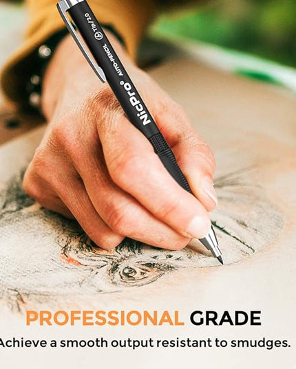 Nicpro 29 Pieces 2mm Mechanical Pencil Set, 9 PCS Drafting Carpenter Pencils 2.0 mm for Art Drawing Sketching construction with 192 Lead Refills Pre-Sharpen HB & 2B & Colors, 2 Erasers, 2 Sharpener