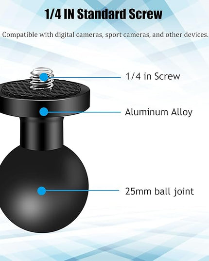 2PC Aluminum Alloy 1" Ball Mount Adapter with 1/4"-20 Threaded Stud for Insta360 One X3, X2, X, R, RS, GoPro, DJI OSMO Action Camera ,Compatible with RAM Ball Head Mounts B Size Double Socket Arm