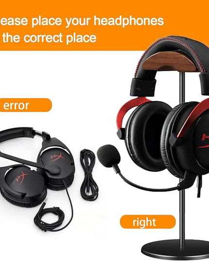 Micool Headphone Stand, Aluminium and Wood Gaming Headset Stand Holder for All Size Headphones with Stable Heavy Base, Headphone Holder for Desk