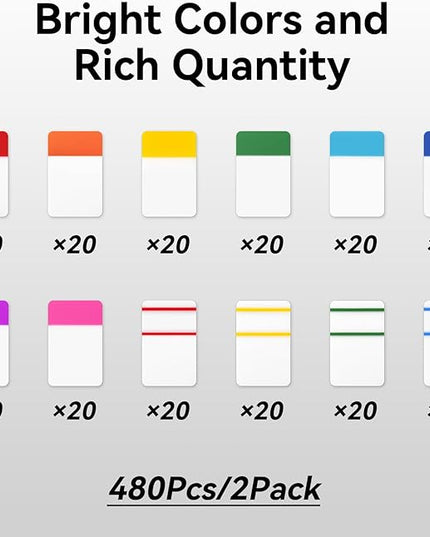 1 Inch Tabs for Notebooks, 480 Pieces Sticky Note Tabs File Index Tabs for Books, Binders, Papers, Documents, File Folders (24 Sets 12 Colors)