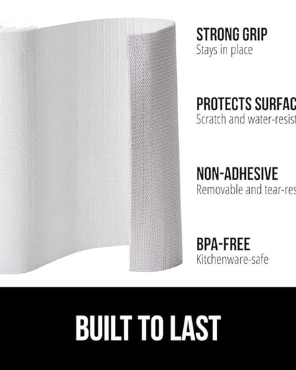 GORILLA GRIP Slip Resistant Drawer and Shelf Liner 2 Pack, Non Adhesive Water Resistant, Easy Clean and Trim, Smooth Surface Liners for Kitchen Cabinet, Shelves, Drawers Pantry, 17.5 IN x 20 FT, White