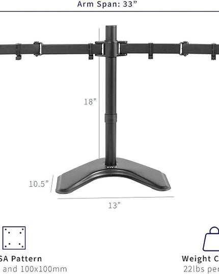 VIVO Dual LED LCD Monitor Mount, Free-Standing Desk Stand for 2 Screens up to 32 Inch, Heavy-Duty Fully Adjustable Arms with Max VESA 100x100mm, Black, STAND-V032F