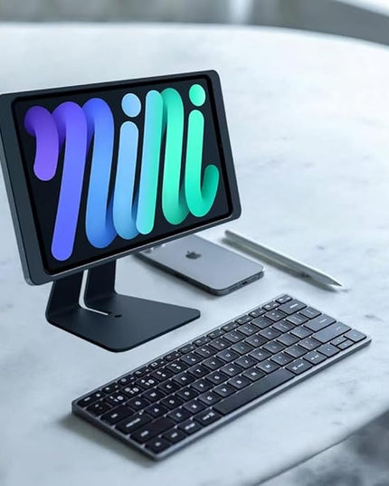 Magnetic Stand on Desk with Charging Case A6 for iPad mini (A17 Pro, A15 Bionic) 8.3-Inch, Classic L Shape, Sturdy Metal Base, Strong Magnets, 360 Rotation, 90 Tilt