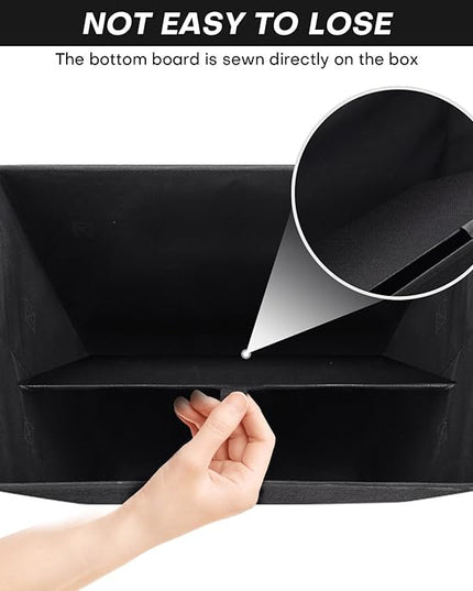 Large 17" 42 Quarts Collapsible Stackable Storage Bins with Lids [3-Pack] Foldable Fabric Linen Storage Boxes Cube, Closet Organizer Baskets with Label (16.7 x 12 x 12, Black)