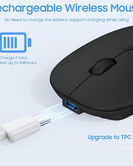 SUNGI Bluetooth Mouse for Laptop/MacBook/iPad/Android PC,Rechargable Quiet Slim Wireless Mice Compatible with Windows/Linux/Tablet,Black