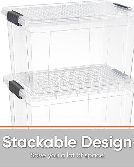 Superio Storage Bins with Lids- 6 Pack, 4.75 Qt Clear Boxes for Organizing, Stackable Plastic Containers- BPA Free, Non-Toxic, Odor Free, Organizer for Home, Office, Dorm