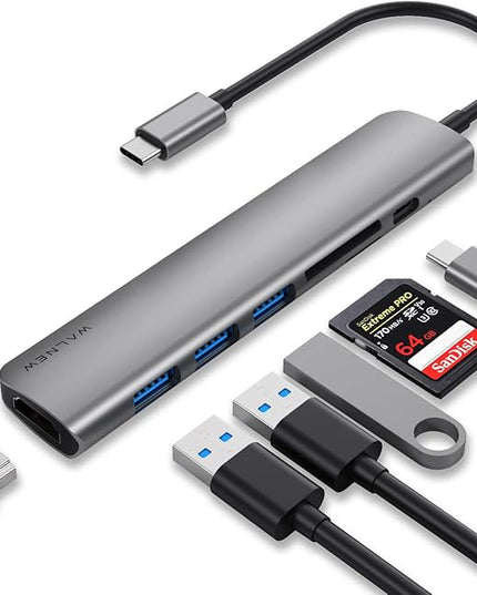 WALNEW USB C Hub with 4k HDMI,100W Power Delivery,SD/TF Reader,USB 3.0 Data Ports,7-in-1 USBC Dongle Multiport Adapter,Thunderbolt 4 Dock for Macbook Pro/Air,Mac,iPad 10,Surface,Dell XPS Laptop,Tab S7