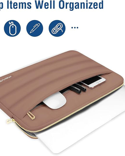 MOSISO 13.3 inch Laptop Case, 13-13.3 inch Puffy Laptop Sleeve Compatible with MacBook Air 13 13.6 M4 M3 M2 M1/Pro 13/Pro 14, HP Dell ASUS Lenovo,Polyester Horizontal Bag with Small Case, Mocha