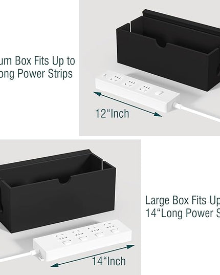 Bamboo Cable Management Box, Large Cord Organizer Box Cable Box to Hide Wires & Power Strips for Desktop Storage Cord Holder for Office Home,No Assembley Required (All Black, 2 Packs(M+L))