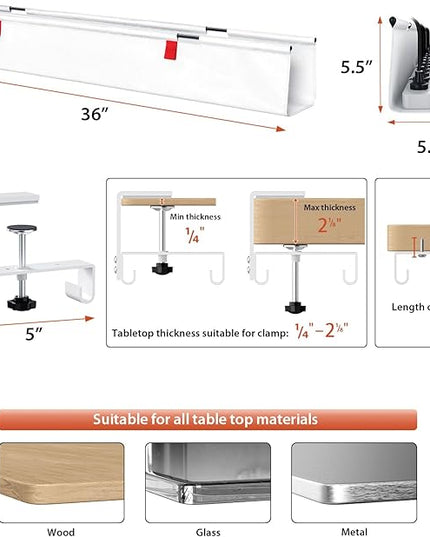 Univivi No Drill Under Desk Cable Management Tray, 36" Cord Organizer for Table, Clamp/Screw Mount Desk Cable Management, Premium Fabric Cable Management Tray for Office, Home