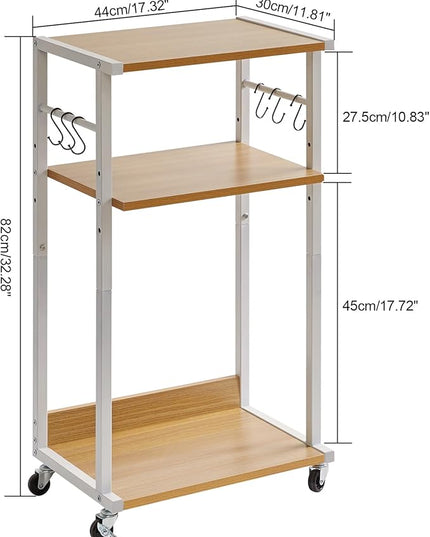 YMYNY Mobile Printer Stand, 3-Tier Printer Cart with Adjustable Storage Shelf and 6 S-Hooks, Tall Printer Table for Home Office, for Computer Tower Stand, Shredder, CPU Stand, Natural, UHPT002N