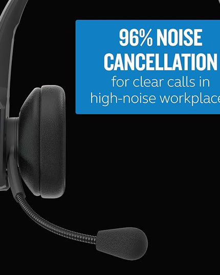 BlueParrott B350-XT Mono Bluetooth Wireless Headphones 96% Noise Canceling Over Head Trucker Headset with Mic, Adjustable Lightweight Headband, IP54-Rated Protection, 24 hrs. Talk Time, Black