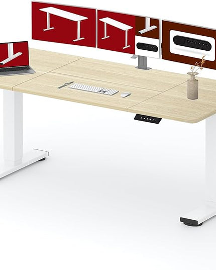 SANODESK Standing Desk Height Adjustable Electric Stand up Desk 79x32 Inches Sit Stand Home Office with Splice Board, White Frame/White Wood Grain