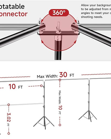 BEIYANG 10x30FT Photo Backdrop Stand, Angle Adjustable Triple Crossbar Extender Mount, Photography Background Support System, with Sand Bags,12 PCS Clamps for Wedding Party Celebration