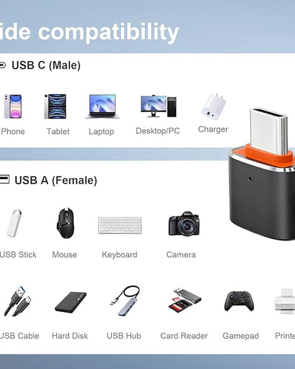 6 Pack USB C to USB Adapter, USB C Male to USB 3.0 Female OTG Adapter for iPhone 17/16/15, Mac, iPad, Samsung Galaxy S24 S25, Notebook, and More Type C Devices, Black