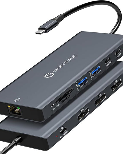 DGYBDFC USB C Docking Station 3 Monitors 100W PD 4K120Hz 12 in 1 Thunderbolt to Triple Displayport Docking Station USB C Hub Multiple Adapter, 2xUSB-C 3.2, 2xUSB-A 3.0, SD Card, 1000Mbps Ethernet