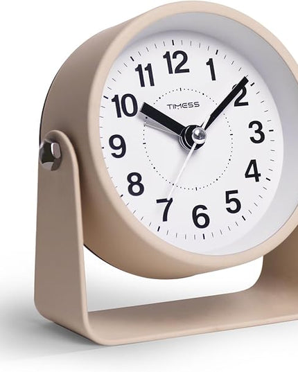 TIMESS Analog Alarm Clock, Silent Non-Ticking Quartz Movement, Battery-Operated with Snooze & On-Demand Light, Easy to Set Gentle Wake Bedside Desk Clock, Ideal for Home, Travel, Office (Yellow)