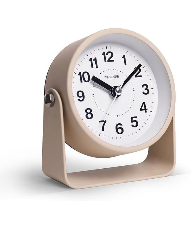 TIMESS Analog Alarm Clock, Silent Non-Ticking Quartz Movement, Battery-Operated with Snooze & On-Demand Light, Easy to Set Gentle Wake Bedside Desk Clock, Ideal for Home, Travel, Office (Yellow)