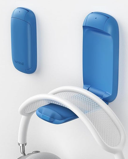 Lamicall Headphone Stand, Sticky Headset Holder - Foldable Headphone Holder Hook Mount, Adhesive Headset Hanger Clip Under Desk, Earphone Clamp for Airpods Max, HyperX, Sennheiser, Blue