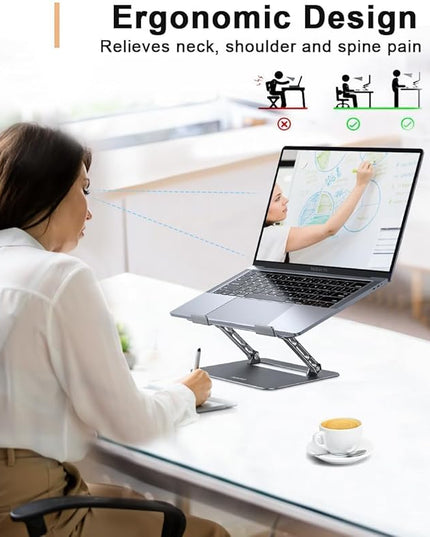 Adjustable Laptop Stand for Desk,Portable Laptop Stand Holder and Riser,Foldable Aluminum Notebook Computer Stands for MacBook Air Pro HP Lenovo Dell Samsung Chromebook, 10-15.6 inch, Grey