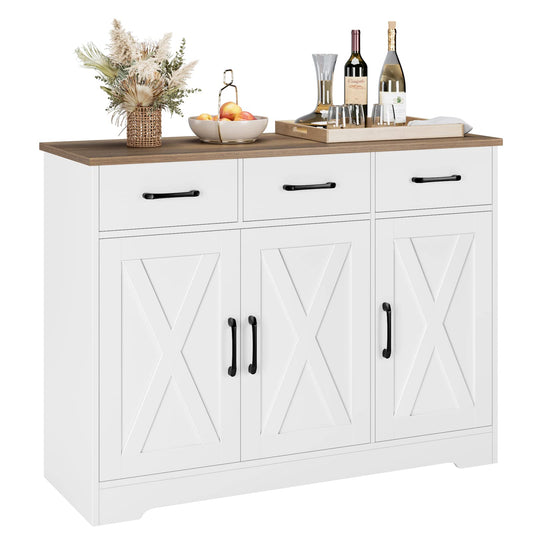 HOSTACK Kitchen Buffet Cabinet with Storage, Sideboard Coffee Bar, White
