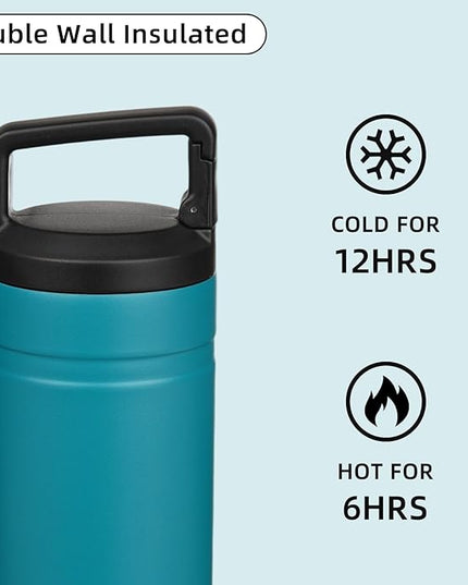 BJPKPK Insulated Water Bottle with 2 Lids,20 oz Double Wall Stainless Steel Vacuum Tumbler Travel Coffee Mug,Wide Mouth Thermal Cup,Lake Blue