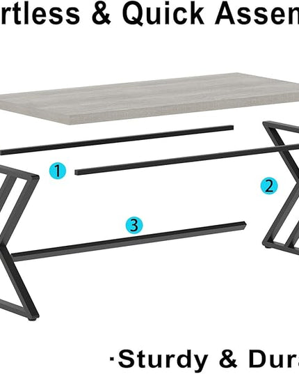 LVB Grey Computer Office Desk, Industrial Wood PC Gaming Gray Desk for Home Office, Modern Wooden Metal Study Work Bedroom Table, Farmhouse Executive Writing Desk with Storage, 55 Inch, Light Grey Oak