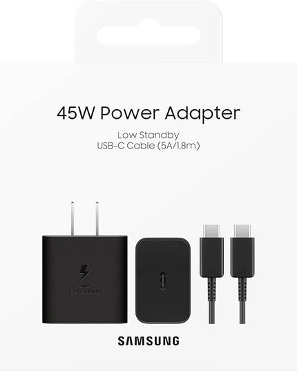 SAMSUNG 45W Wall Charger Power Adapter with Cable Included, Super Fast Charging for Galaxy Phones, Tablets and USB Type C Devices, Low Standby Power Consumption, EP-T4511XBEGUS, Black