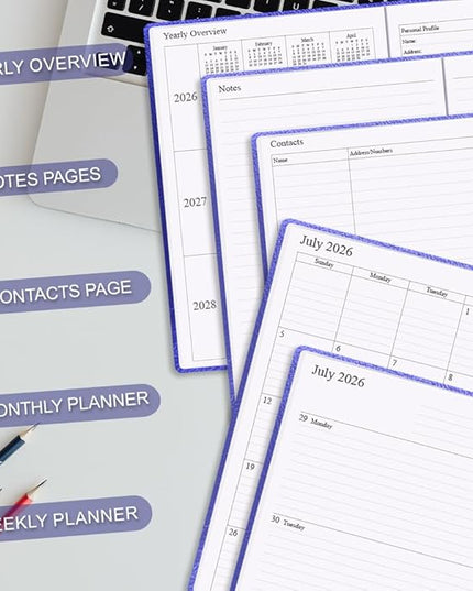 2026-2027 Planner - Weekly & Monthly Planner Runs from January 2026 to June 2027, 5.8" x 8.25", 18 Months Planners, 14 Notes Pages, Inner Pocket, PU Leather Hard Cover, Blue Monthly Planners 2026-2027
