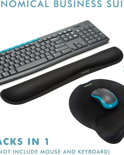 VAGAU Premium Keyboard Wrist Rest and Mouse Pad Wrist Support, Ergonomic Memory Foam Set for Office, Laptop, Mac, Computer and Gaming, Comfortable Typing &Wrist Pain Relief (2 Pack)