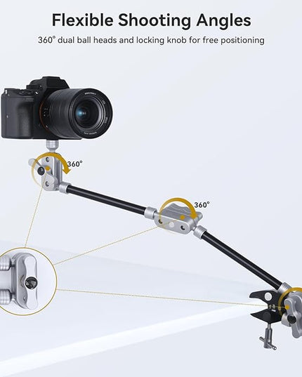UTEBIT 22" Magic Arm w Clamp Mount, Desk Camera Mount Articulating Friction Boom w Arm 1/4" Thread Adapter, Overhead Desk Phone Mount for Video Light Webcam Microphone Action Camera Content Creators