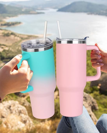 SYACOT 40 oz Tumbler with Handle and Straw Stainless Steel Insulated Tumbler Leak Proof Lid and Straw Lid Reusable Travel Mug Coffee Mug Cup Dishwasher Safe Keep Drinks Cold and Hot (Bubble Gum)