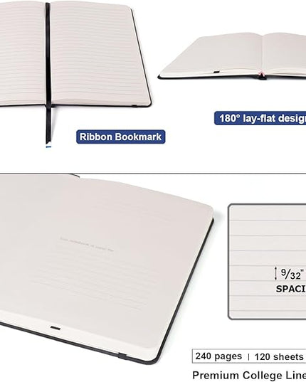 Comix 6 Pack Lined Journal Notebooks for Work, 240 Pages, 5.5"x8.3", Black, Hardcover, A5 Medium College Ruled, Journaling Notebooks for Notes-taking, Fits for Office School Home