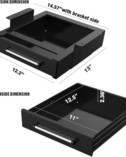 UNITEDPOWER Under Desk Drawer Storage, Pull-Out Office Hidden Counter Drawer, Metal Sliding Organizer Mount Below Table, Optional Bracket Height, Black