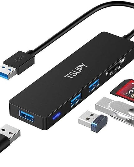 USB Hub 3.0, TSUPY 5 in 1 Multiport Adapter USB 3.0 Hub with SD Micro SD Card Reader, 3 USB 3.0 Ports Compatible for Laptop, MacBook, PC, Printer,Surface Pro, USB Flash Drives